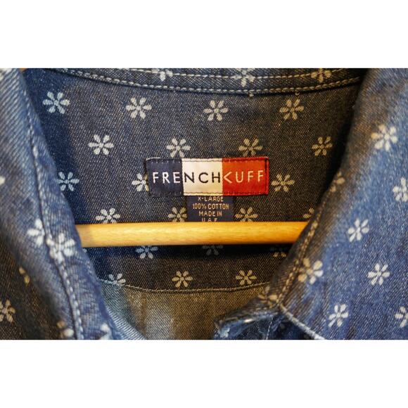 French Kuff Denim Collared Dress White Floral Pattern Detail Snap Closure XL - Picture 9 of 9